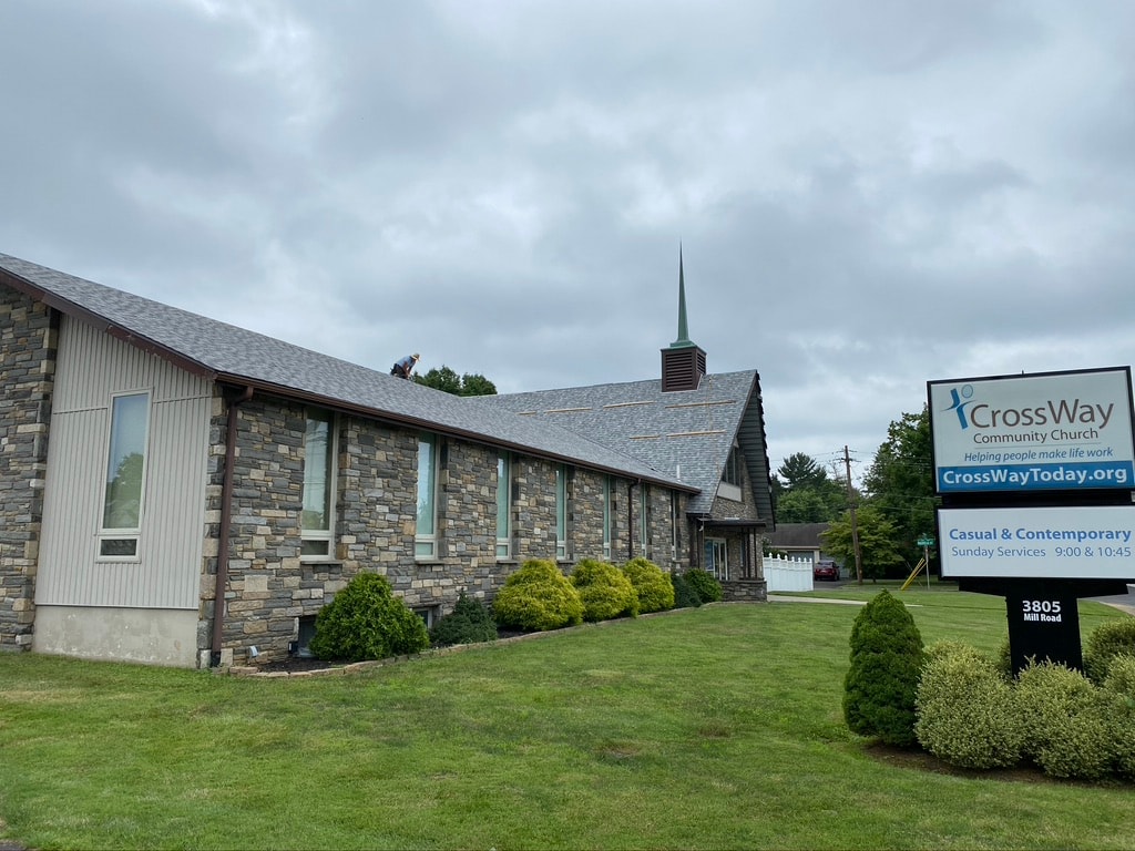 Completed Owens Corning Duration Estate Grey roof on Crossway Community Church
